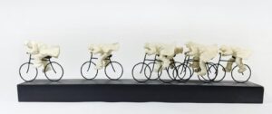 Mackenzie Thorpe sculpture white black plinth resin contemporary figurative cyclists peloton for sale