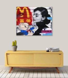 Lhouette street art upcycled wood palette audrey hepburn cartoon mcdonalds characters film tv pop culture modern art sale