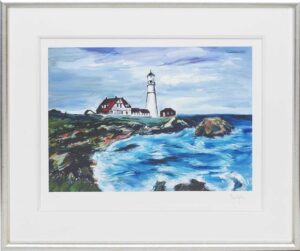 Bob Dylan contemporary landscape sea scape collectable rare edition blue light house coast rock sea waves marine