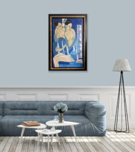 Kelyne Picasso abstract contemporary oil canvas blue painting nude women modern striking large scale figurative