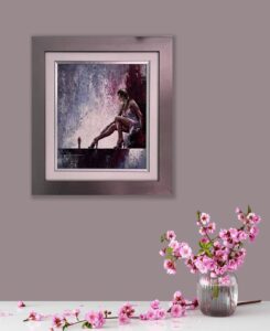 David Gray woman man high heels seductive purple pink seductive oil canvas contemporary figurative for sale