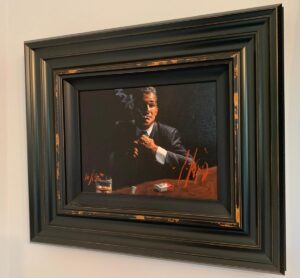 Fabian Perez man smoking red bar table alone mysterious vignette limited edition hand embellished red night time