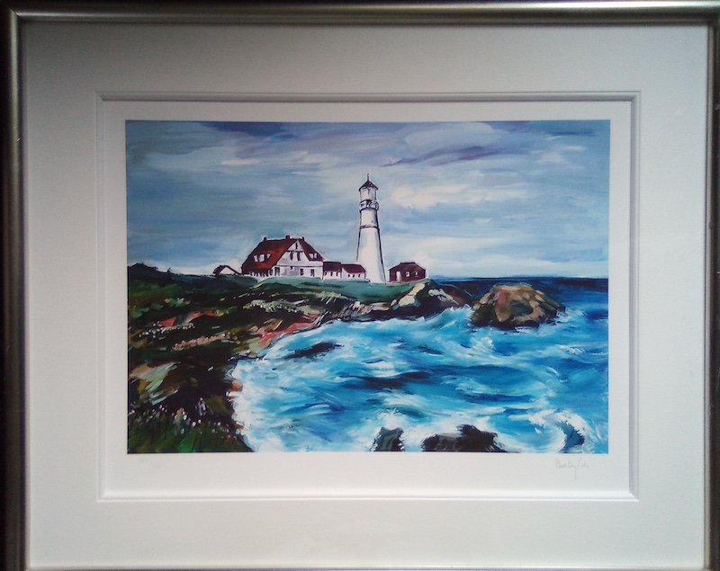 Bob Dylan contemporary landscape sea scape collectable rare edition blue light house coast rock sea waves marine