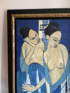 Kelyne Picasso abstract contemporary oil canvas blue painting nude women modern striking large scale figurative