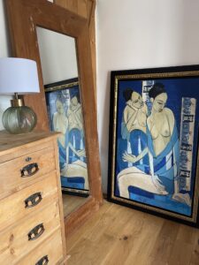 Kelyne Picasso abstract contemporary oil canvas blue painting nude women modern striking large scale figurative