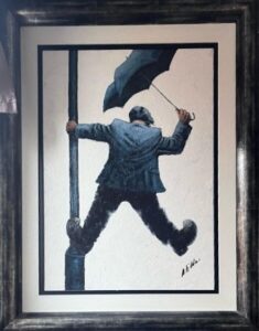 Alexander Millar Singing in the rain musical umbrella lamp post iconic film movie franchise blue black contemporary