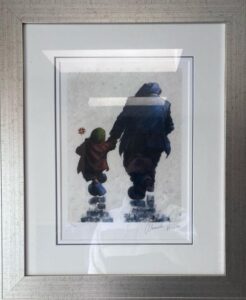 Alexander Millar limited edition giclee print grey blue daughter walk flower nostalgic memory