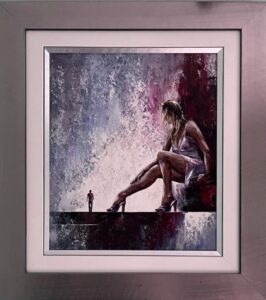 David Gray woman man high heels seductive purple pink seductive oil canvas contemporary figurative for sale