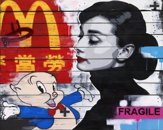 Lhouette street art upcycled wood palette audrey hepburn cartoon mcdonalds characters film tv pop culture modern art sale