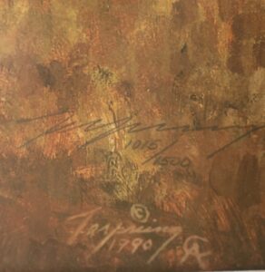 close-up of signature on Howard Terpning's Spririt of the Rainmaker