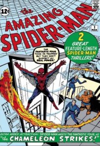 Cover of 'The Amazing Spider-Man #1' comic book featuring Spider-Man swinging with the Fantastic Four.