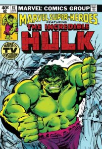 Comic book cover featuring The Incredible Hulk breaking through a wall, with bold text and a classic superhero style layout.