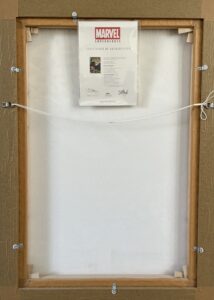 back view of framed The Silver Surfer #4 with Marvel certificate attached