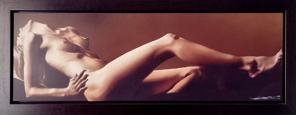 artwork of a reclining nude figure with warm tones