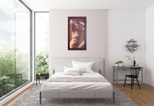 modern bedroom with contemporary artwork titled 'Divinus' by artist Temper