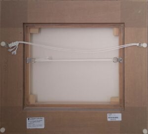 back of a framed painting titled 'Bouncer' by Paul James