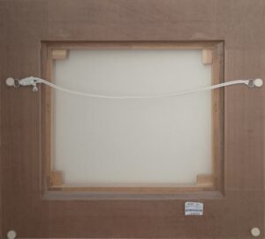 back of a framed artwork by Paul James titled 'Bruiser'