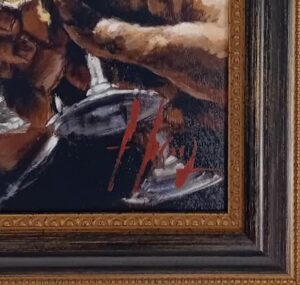 close-up of a framed artwork by Fabian Perez titled 'For a better life III'