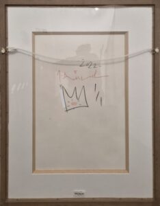 Framed artwork titled 'God Save The Queen' by Mr. Brainwash, featuring abstract crown, signature and date