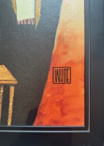 close-up of artwork titled 'Just a Taste' by Todd White, focusing on vibrant colours and Todd White's signature