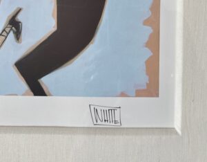 Partial view of an artwork titled 'Rounds On Me' by Todd White, featuring his signature at the bottom.