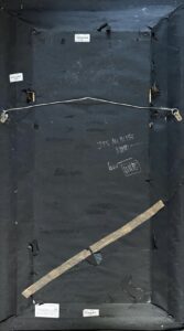 The back of a framed artwork titled 'Strangle Hold' by Todd White, showing wiring and labels.