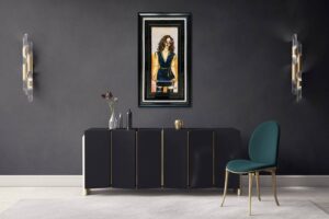 Original oil painting of a woman in a black dress