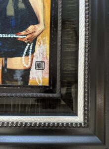 framed original artwork 'Strangle Hold' by Todd White, close up signature