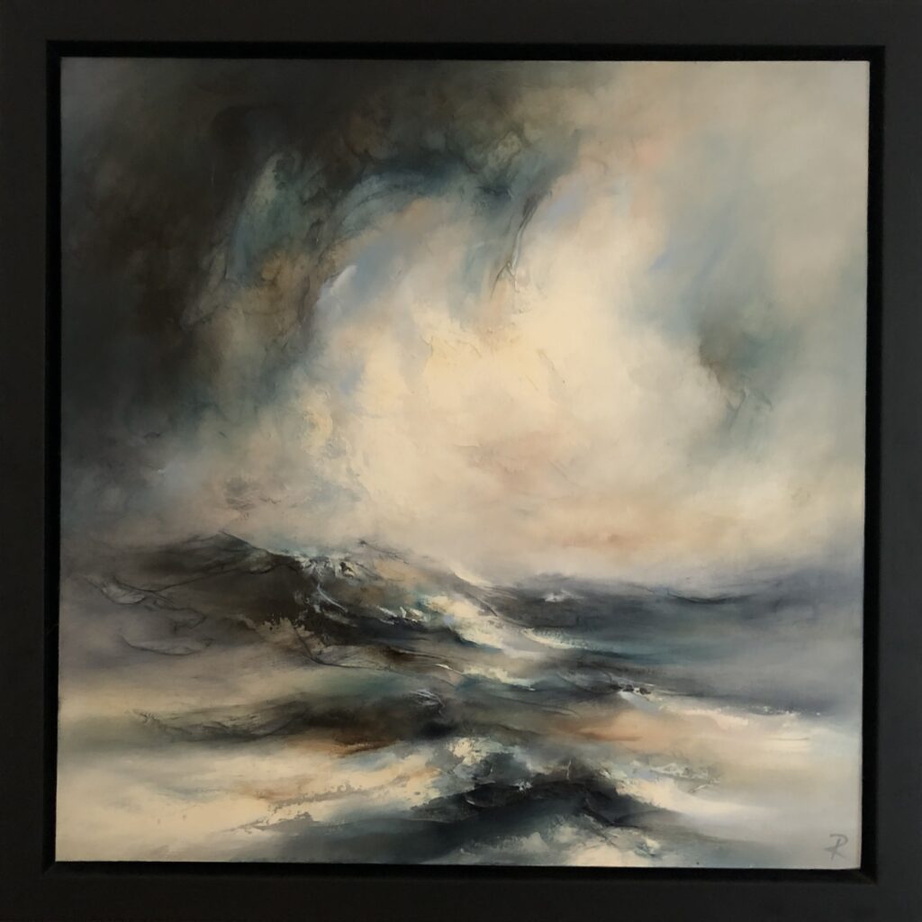 abstract seascape painting with stormy waves and dynamic sky