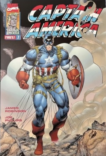 Cover of Captain America #7 comic book featuring Captain America in superhero attire holding a shield.